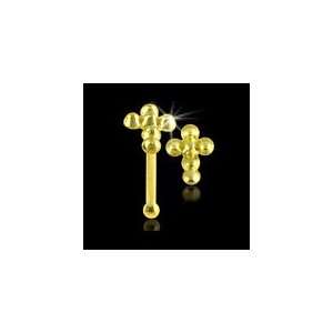  10KT Gold Nose Bone Ring Gold 4mm Cross 22G FREE Nose Ring 