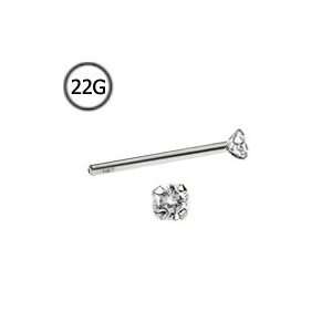  Gold Straight Nose Stud Ring 2mm Genuine Diamond G SI1 22G FREE Nose 