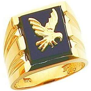 14K Gold Onyx Mens Eagle Ring Sz 10 Jewelry