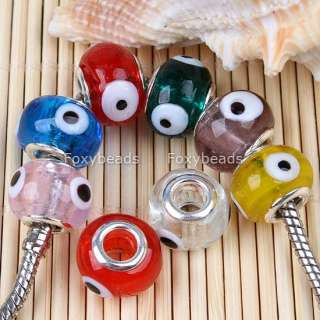 50Pc Mix Color Lampwork Glass Big Hole Beads *Evil Eye*  
