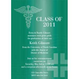    Caduceus   Green Graduation Invitations
