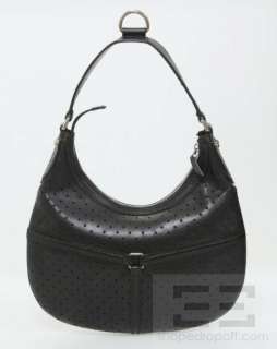 Gucci Black Perforated Leather Signature Reins Hobo Bag  