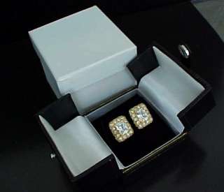 BLACK LEATHER Gold Embossed Earring Jewelry Gift Box  