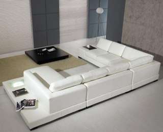 T35 Bonded Leather Sectional Sofa with Tray Table and Light