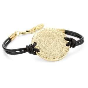  Ettika Black Leather Bracelet with Gold Colored Phaistos 