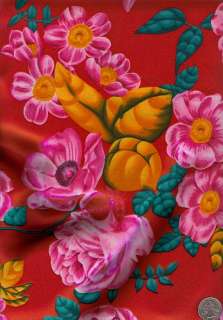 Outrageous 100% Silk Charmeuse Floral Print on Red 1.625 yds  