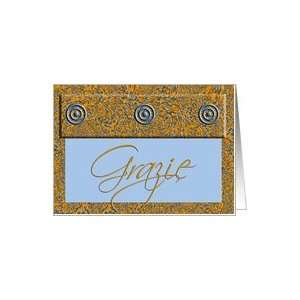 Grazie Thank You Italian Language Card Elegant Gold and Blue Paisley 