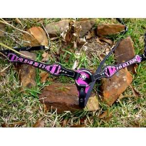   LEATHER Breast collar HAIR ON CRYSTALS BLING PURPLE 