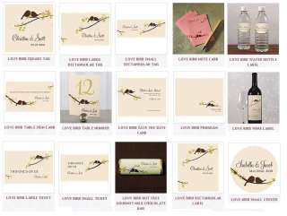 Wedding Love Bird Water/Wine Labels,Invitations,RSVP Cards Stationery 