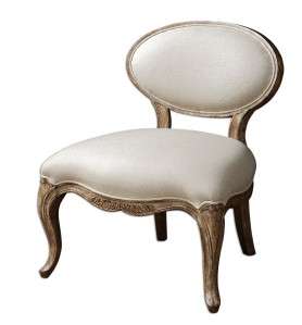 Uttermost Tola Slipper Chair Hand Carved White Mahogany Frame Antiqued 