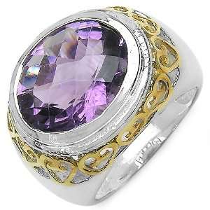  6.40 Carat Genuine Amethyst Duo Tone Sterling Silver Ring 