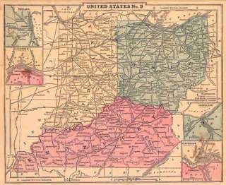 USA Cornell #9. Ohio.Kentucky.Indiana.Antique Map.1866  