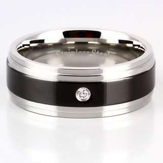 Mens Russian CZ Two Tone Stainless Steel Band Ring s 9  