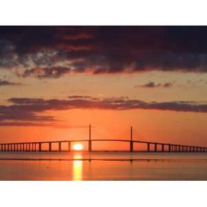 Sun Rises Behind the Sunshine Skyway Bridge, Pinellas County, Florida 