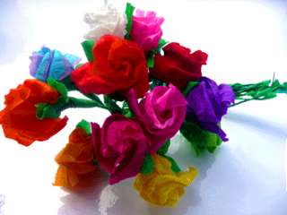 12 HANDMADE MEXICAN PAPER DIME ROSES COLOURFUL MIX  