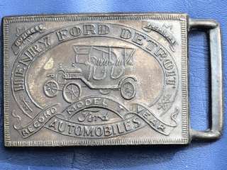 Vintage HENRY FORD DETROIT Model T Brass Belt Buckle  