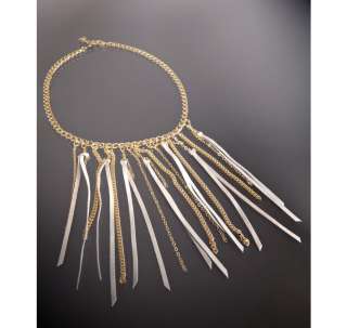 Max beige and gold chain fringe necklace