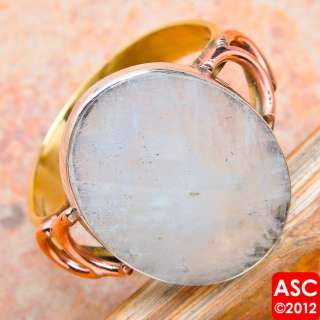 RAINBOW MOONSTONE .925 SILVER COPPER RING SIZE 10 1/4  