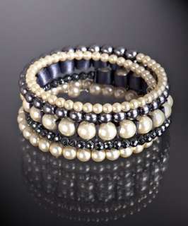 Chan Luu cream and grey glass pearl coil bracelet   