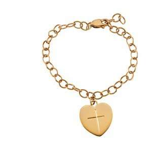    14K Yellow Gold Bracelet Youth Bracelet W/Heart And Cross Jewelry
