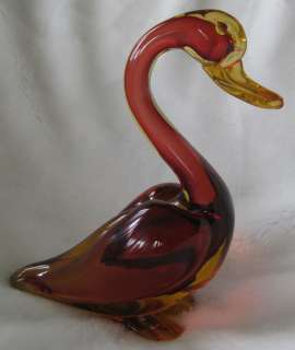 VINTAGE MURANO ART GLASS AMBERINA DUCK STATUE FIGURINE  