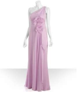 Notte by Marchesa pink georgette floral appliqué one shoulder dress 