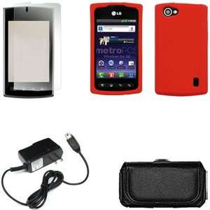  M+ MS695 Combo Solid Red Silicon Skin Case Faceplate Cover + LCD 