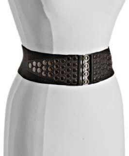 Fashion Focus black elastic mixed texture studded belt   up to 