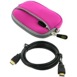  (Magenta) Case and Mini HDMI to HDMI Cable 1 Meter (3 Feet) for JVC 