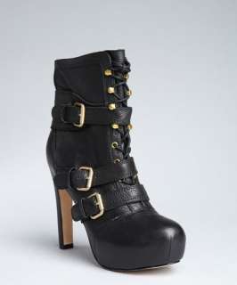 Pour la Victoire black pebbled leather Aleria platform ankle boots