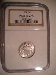 1881 PROOF NGC PF66 CAMEO Shield Nickel 3,575 minted  