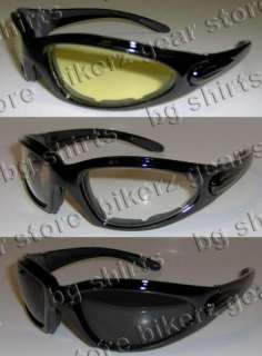 MOTORCYCLE PADDED RIDING GLASSES DAY & NIGHT SM CL YL  