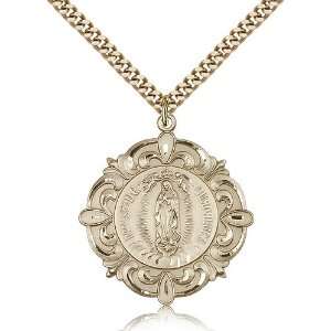  Gold Filled O/L Our Lady of Guadalupe Medal Pendant 1 1/4 