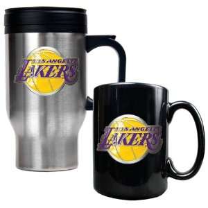 Los Angeles Lakers NBA Stainless Steel Travel Mug & Black Ceramic Mug 