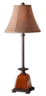 Orange Porcelain Bronze Brown Round Shade Table Lamp  