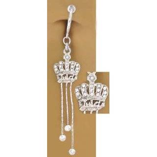   Belly Navel Non Clip on Piercing Cz Crown says Juicy Long Dangle Ring