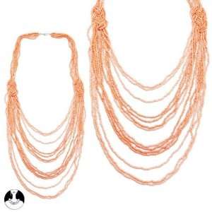   women necklace long necklace 8 rows 75/105cm comb peach glass Jewelry