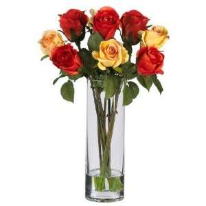   Natural Roses w/Glass Vase Silk Flower Arrangement