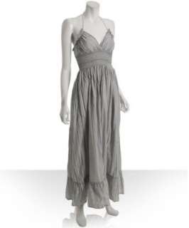 Romeo & Juliet Couture light grey embroidered cotton halter maxi dress 
