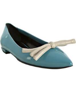 Prada blue and off white patent oversized bow flats   up to 70 
