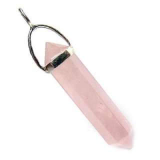 DOUBLE POINT Crystal Wand Pendant SILVER   ROSE QUARTZ  