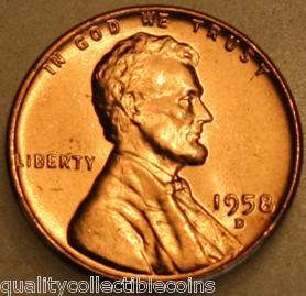 Lincoln Cent 1958 D Uncirculated Wheat Penny  