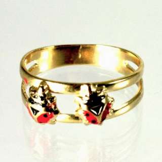 Gold 18k GF Red Ladybug Ring Funny SZ 6.5  