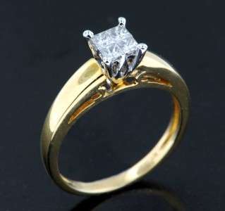 ESTATE PRINCESS CUT DIAMOND ENGAGEMENT WEDDING RING 14K YELLOW GOLD 