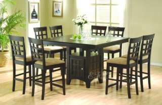 9PC CAPPUCCINO WOOD COUNTER DINING TABLE SET LAZY SUSAN  