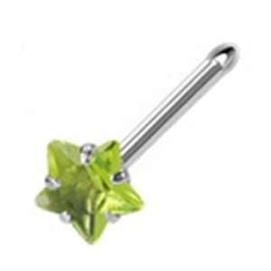  20g Surgical Steel Nose Ring Stud with Green Gem Star 20 