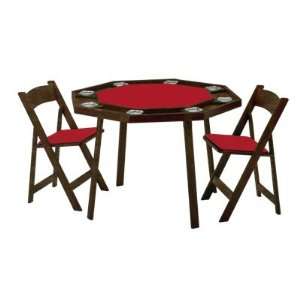  Kestell Spanish Oak Compact Folding Poker Table with Red 