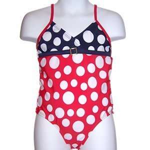 Claesens Girls One piece Red, White and Blue Polka Dot Swimwear with 
