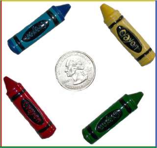   CRAYONS RED BLUE GREEN YELLOW CRAYON FLAT BACK FLATBACK RESIN RESINS