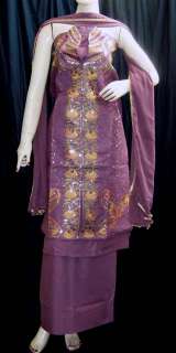 DULLPRPL SHERWANI STYLE COTTON SALWAR KAMEEZ SUIT MATERIAL RESHAM EMB 